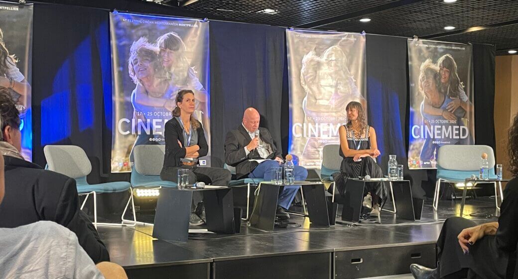 Sophie Menanteau, Éric Penso et Coralie Dumoulin lors d'une table ronde à Cinemed © Guillaume Sergent.